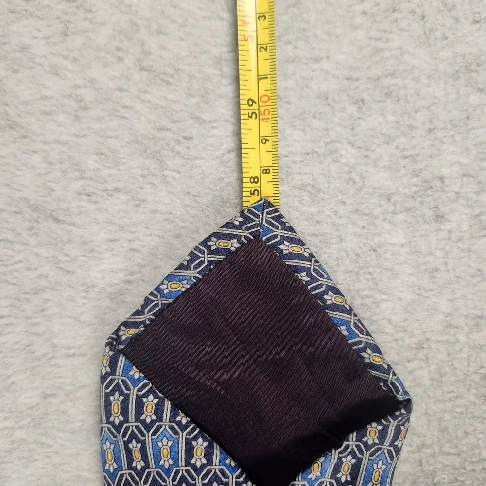 MARA by Countess Mara Mens Silk Tie Blue Yellow Geometric Print Made in USA‎ 4